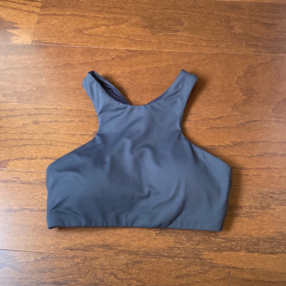 High neck black swimsuit top